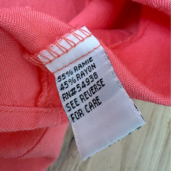 Vintage Ramie Linen Blend Embroidered Button Front Short Sleeve Blouse Shirt L - Picture 3 of 9